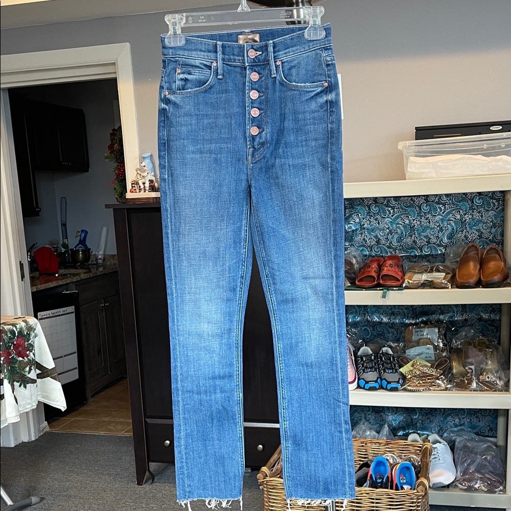 Mother Pixie Dazzler Ankle Fray High Waist Jeans Size 24 NWT Beginner’s Luck